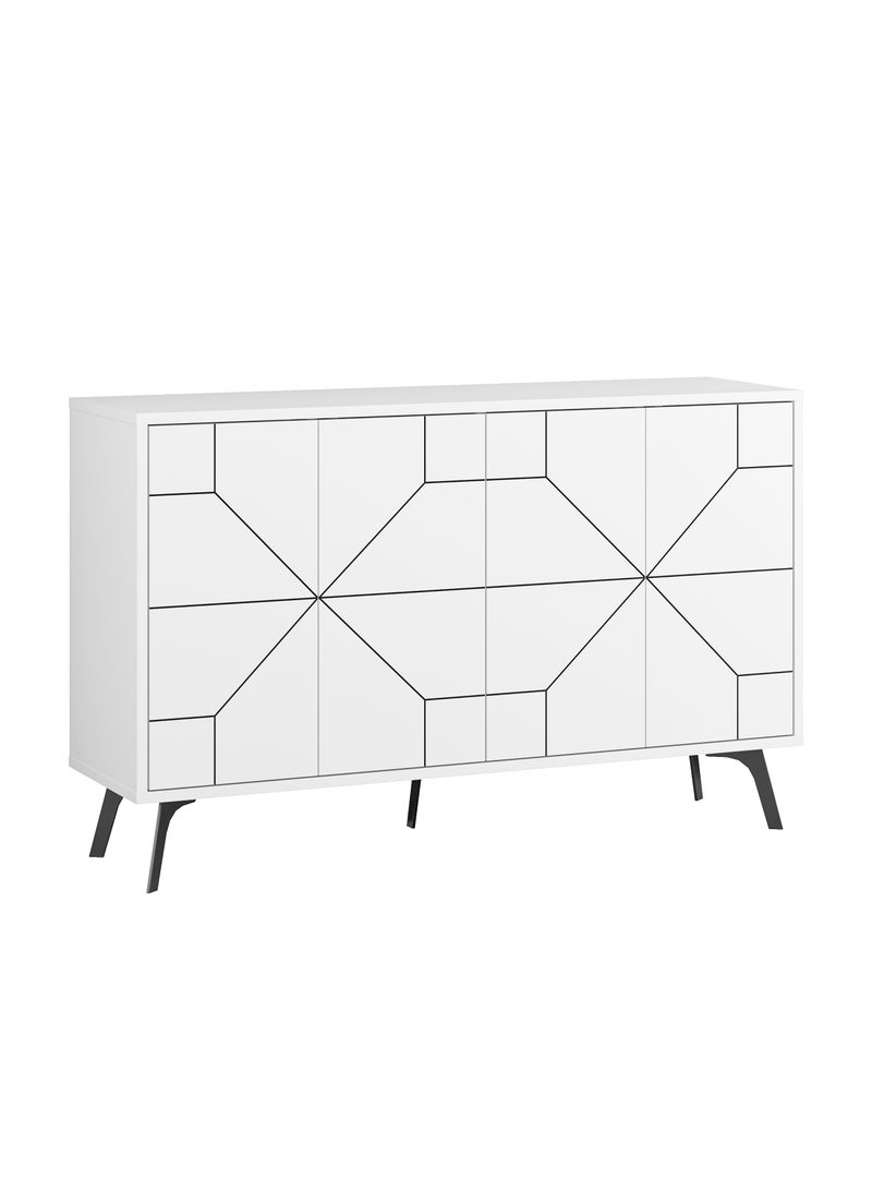 موراه خزانة جانبية عصرية من موراه هوم ديون - بأربعة أبواب وأرجل مرتفعة - خزانة تخزين لغرفة المعيشة، الصالة، غرفة الطعام، المطبخ، الرواق - 35×77.4×123 سم (أبيض) - Image 4