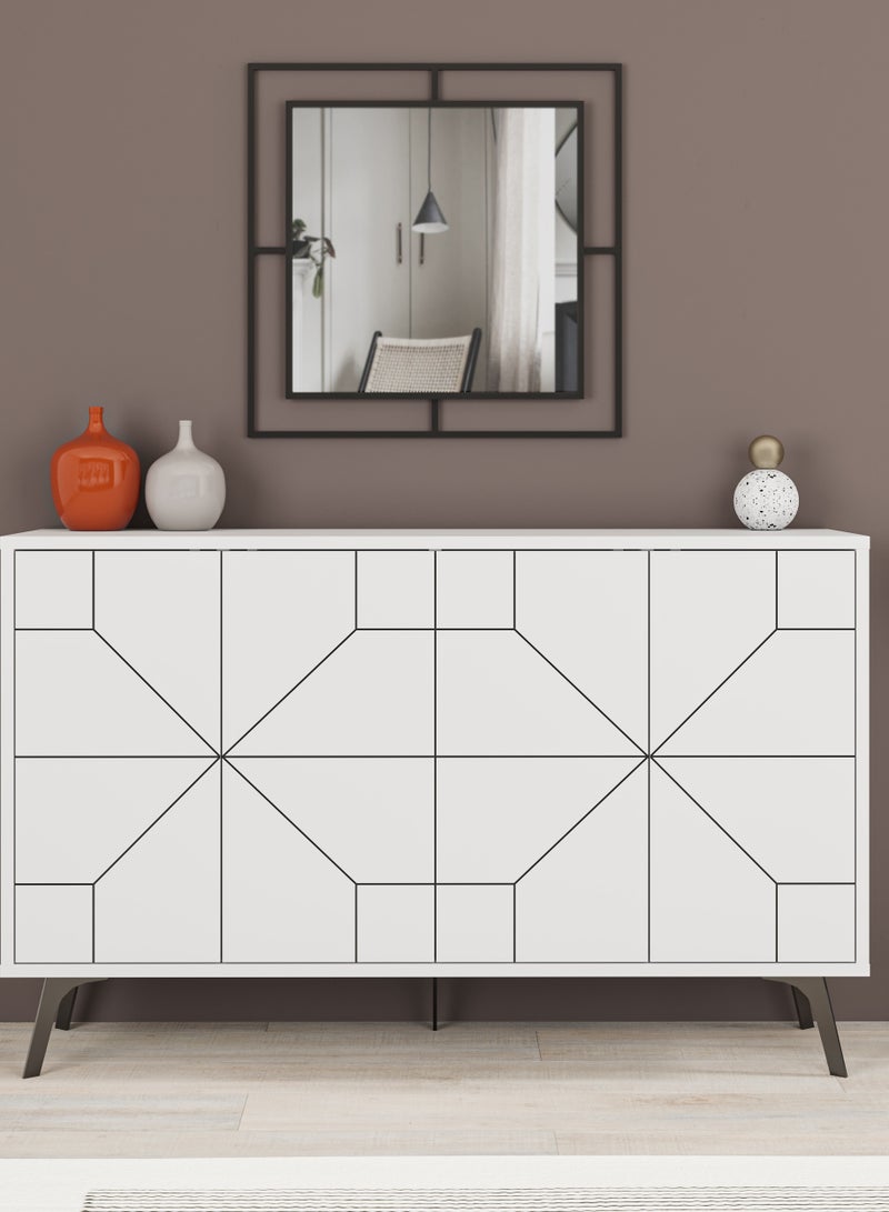 موراه خزانة جانبية عصرية من موراه هوم ديون - بأربعة أبواب وأرجل مرتفعة - خزانة تخزين لغرفة المعيشة، الصالة، غرفة الطعام، المطبخ، الرواق - 35×77.4×123 سم (أبيض) - Image 3