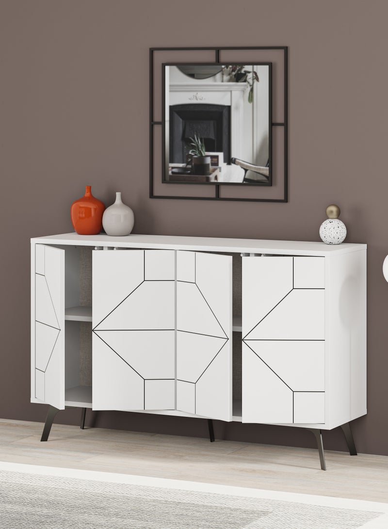 موراه خزانة جانبية عصرية من موراه هوم ديون - بأربعة أبواب وأرجل مرتفعة - خزانة تخزين لغرفة المعيشة، الصالة، غرفة الطعام، المطبخ، الرواق - 35×77.4×123 سم (أبيض) - Image 2