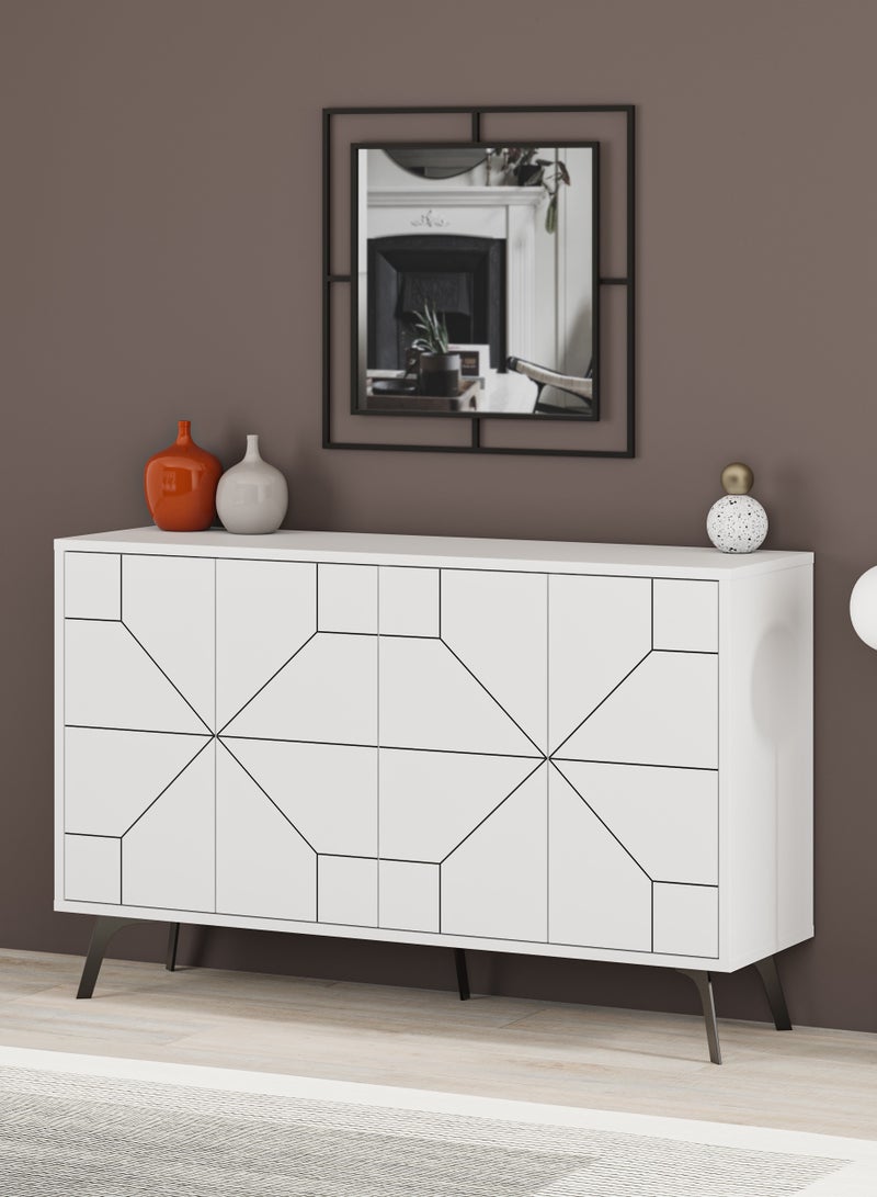 موراه خزانة جانبية عصرية من موراه هوم ديون - بأربعة أبواب وأرجل مرتفعة - خزانة تخزين لغرفة المعيشة، الصالة، غرفة الطعام، المطبخ، الرواق - 35×77.4×123 سم (أبيض) - Image 1