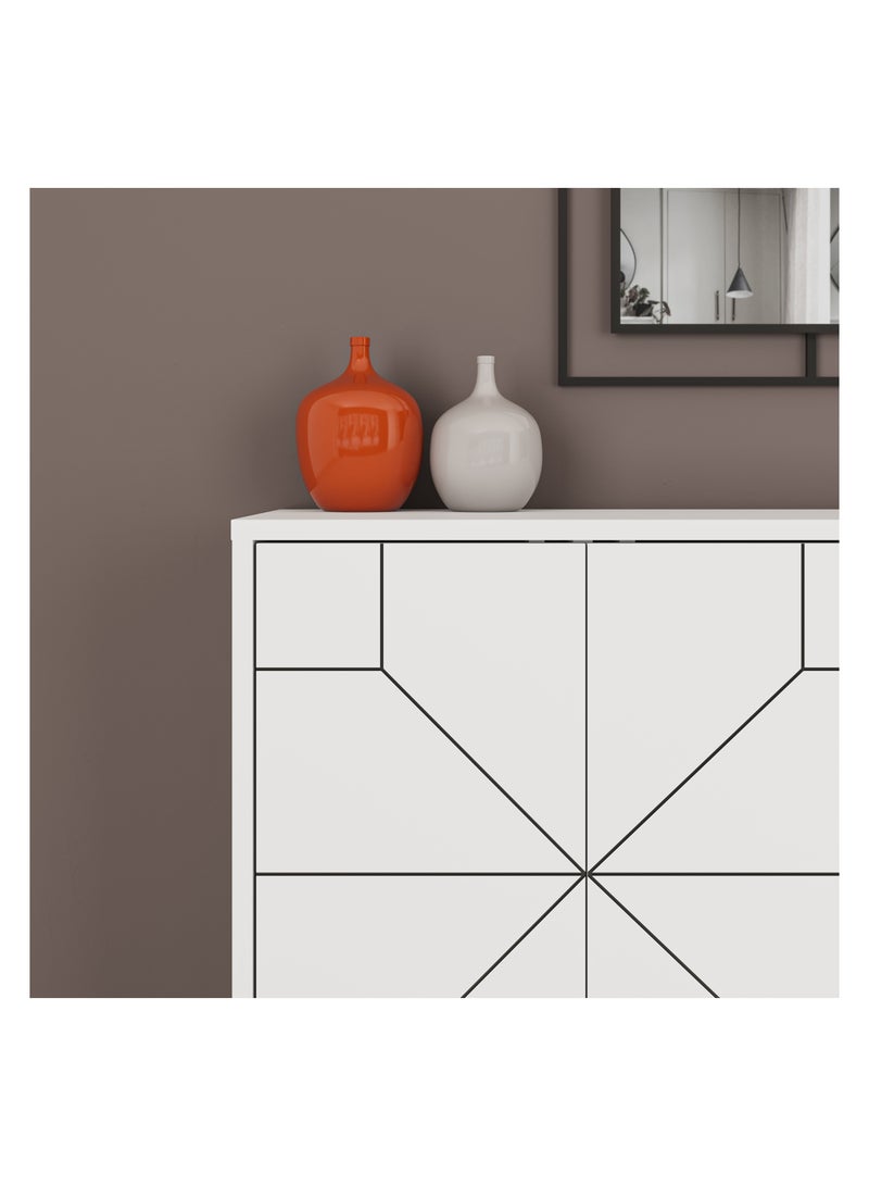 موراه خزانة جانبية عصرية من موراه هوم ديون - بأربعة أبواب وأرجل مرتفعة - خزانة تخزين لغرفة المعيشة، الصالة، غرفة الطعام، المطبخ، الرواق - 35×77.4×123 سم (أبيض) - Image 5