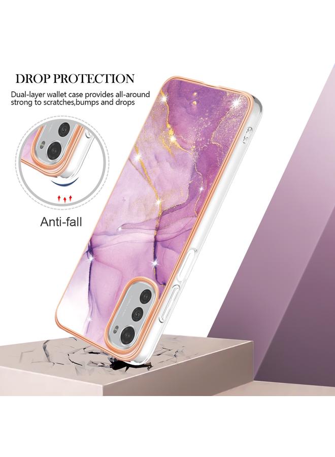 erorex Case For Motorola Moto E32 4G / E32s Electroplating Marble Dual-side IMD Phone Case - Image 2