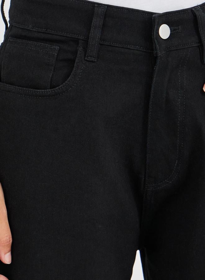 Styli Women Black Raw Edge Detail Wide Leg Jeans - Image 3