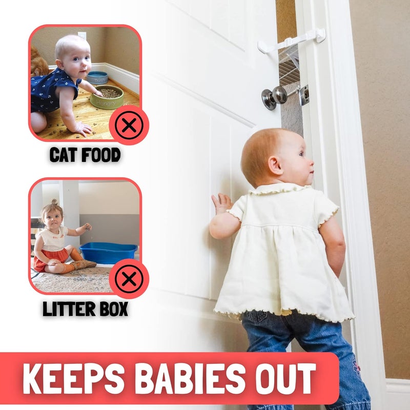 Door Buddy قفل باب بابا بدي للأطفال مع حزام قابل للتعديل لا حاجة لبوابة الأطفال غرفة محمية مع صندوق فضلات بينما تدخل القطط بسهولة يتم تركيبه في ثوانٍ وسهل الاستخدام مكرمل - Image 2