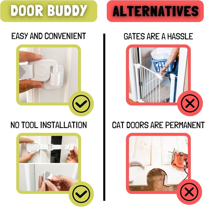 Door Buddy قفل باب بابا بدي للأطفال مع حزام قابل للتعديل لا حاجة لبوابة الأطفال غرفة محمية مع صندوق فضلات بينما تدخل القطط بسهولة يتم تركيبه في ثوانٍ وسهل الاستخدام مكرمل - Image 5