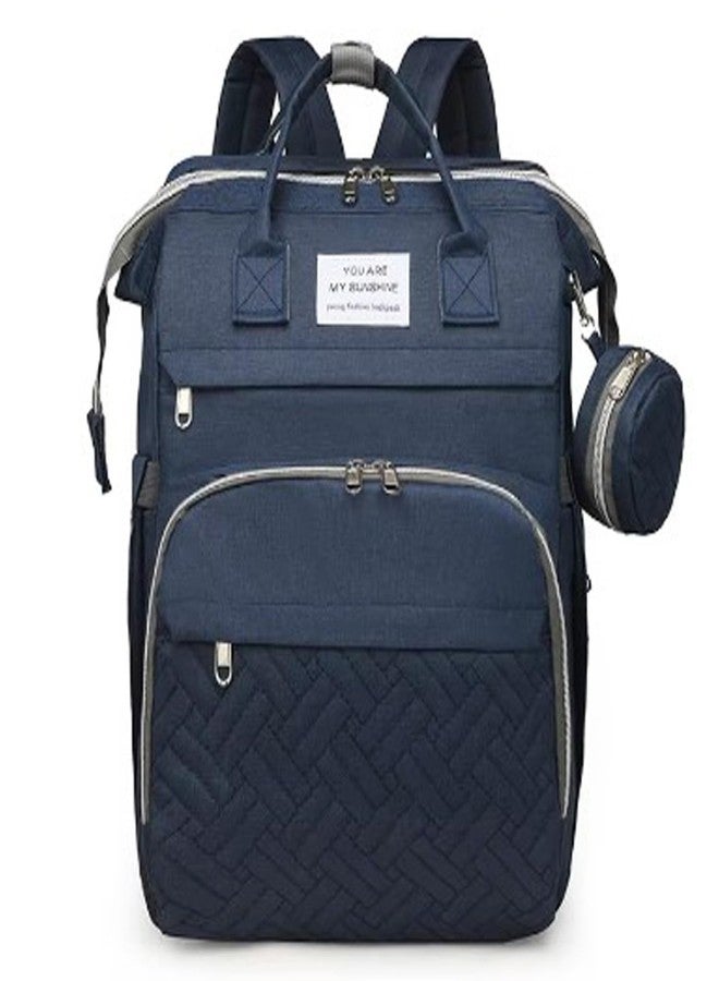 Winnies Diaper Bag with Changing Station & Foldable Bassinet Diaper Backpack for Mom Travel Waterproof with Insulated Bottle Pockets Newborn Baby Bag for Hospital Bag for Delivery Women (Blue) - Image 2