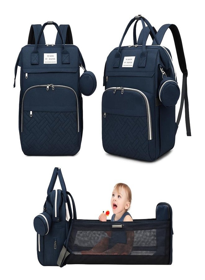 Winnies Diaper Bag with Changing Station & Foldable Bassinet Diaper Backpack for Mom Travel Waterproof with Insulated Bottle Pockets Newborn Baby Bag for Hospital Bag for Delivery Women (Blue) - Image 1
