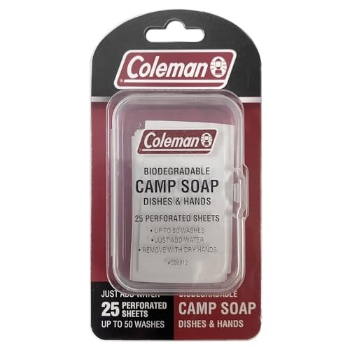 Coleman Camp Soap Sheets – 25 Travel Soap Sheets for Camping, Hiking & Backpacking – Perforated for 50 Washes, Dissolves Instantly in Hot or Cold Water, TSA-Approved for Travel - Image 1