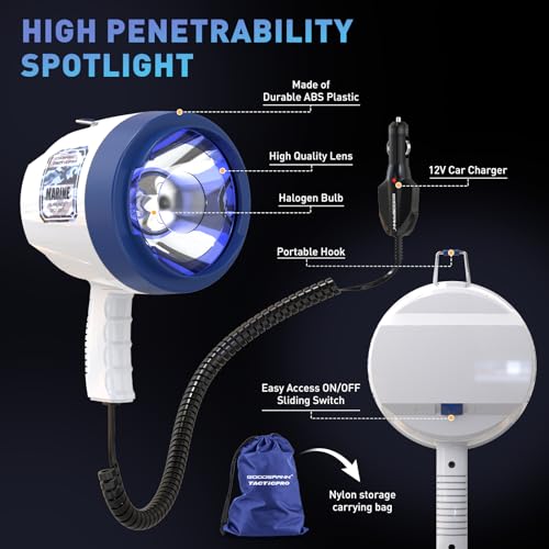 GOODSMANN Spotlight Outdoor Handheld 12v Spot Light 1200 Lumen spotlights with Cigarette Lighter for Boat Marine Glare-Free Bright Plug in Spotlight for Car Corded Floodlight - Image 3
