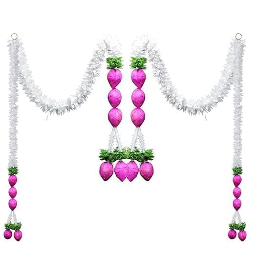 Generic SHRI MATAJI Store Pink Lotus Hangings Decoration at Home White MDF Flowers Lotus Buds Wall Hangings for Home Decoration Diwali Dcor Main Door Entrance Ganpati Decoration Items Pooja Room Pcs 4  - Image 4
