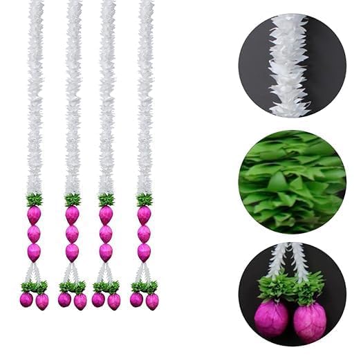 Generic SHRI MATAJI Store Pink Lotus Hangings Decoration at Home White MDF Flowers Lotus Buds Wall Hangings for Home Decoration Diwali Dcor Main Door Entrance Ganpati Decoration Items Pooja Room Pcs 4  - Image 3