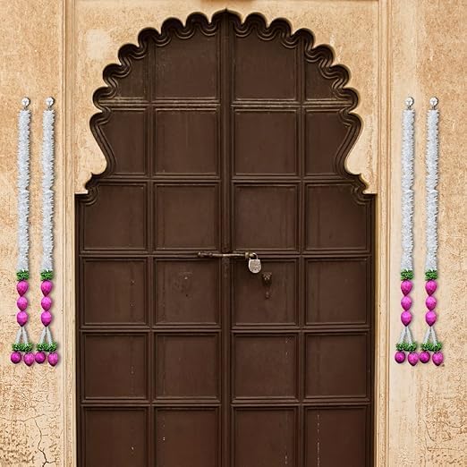 Generic SHRI MATAJI Store Pink Lotus Hangings Decoration at Home White MDF Flowers Lotus Buds Wall Hangings for Home Decoration Diwali Dcor Main Door Entrance Ganpati Decoration Items Pooja Room Pcs 4  - Image 2