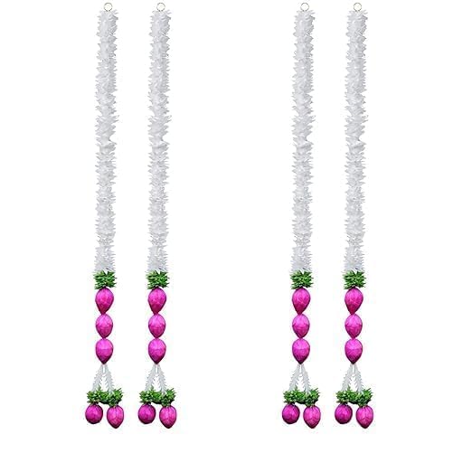 Generic SHRI MATAJI Store Pink Lotus Hangings Decoration at Home White MDF Flowers Lotus Buds Wall Hangings for Home Decoration Diwali Dcor Main Door Entrance Ganpati Decoration Items Pooja Room Pcs 4  - Image 1