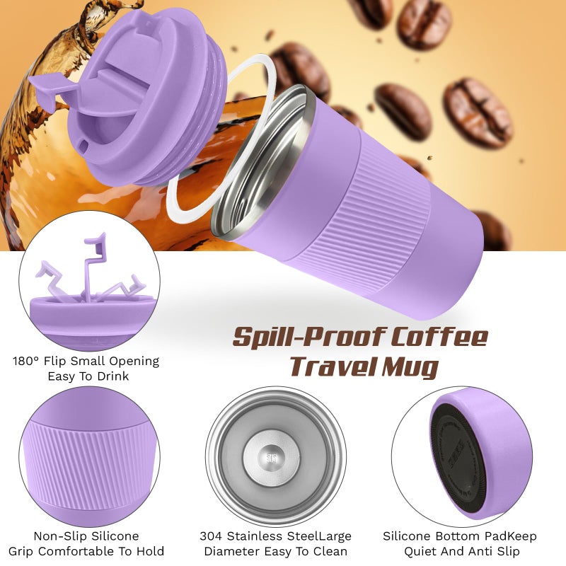 SPLMIFA Vacuum-Insulated Stainless Steel Travel Coffee Mug, Leak-Proof Reusable Coffee Cup with Lid - Keep Hot & Cold Drinks for Hours, Durable Insulated Tumbler for Men & Women(3rd-Purple, 12OZ) - Image 3