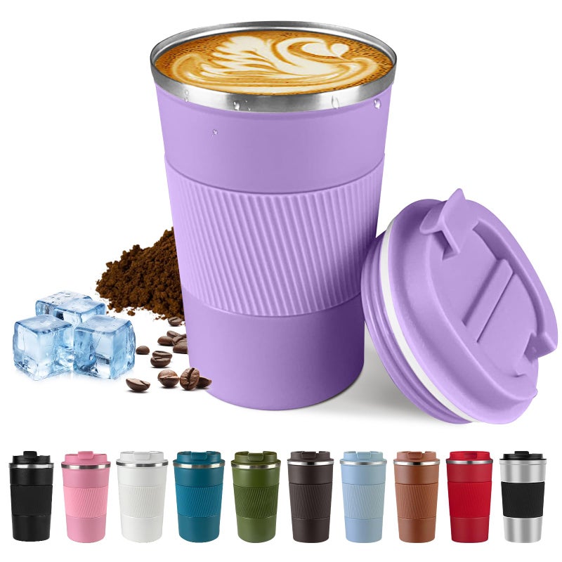 SPLMIFA Vacuum-Insulated Stainless Steel Travel Coffee Mug, Leak-Proof Reusable Coffee Cup with Lid - Keep Hot & Cold Drinks for Hours, Durable Insulated Tumbler for Men & Women(3rd-Purple, 12OZ) - Image 1