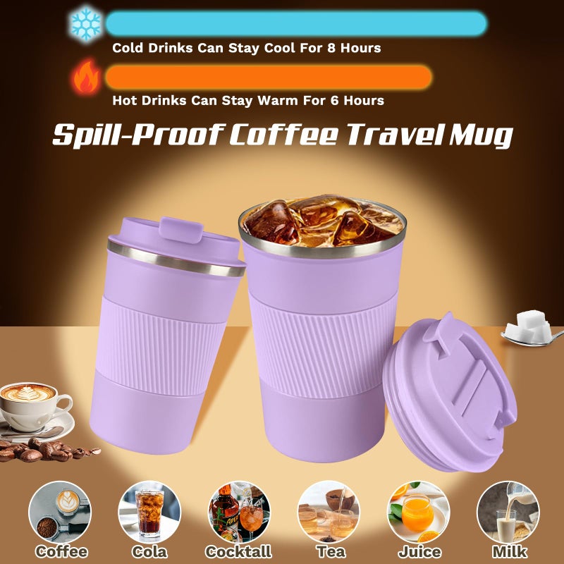 SPLMIFA Vacuum-Insulated Stainless Steel Travel Coffee Mug, Leak-Proof Reusable Coffee Cup with Lid - Keep Hot & Cold Drinks for Hours, Durable Insulated Tumbler for Men & Women(3rd-Purple, 12OZ) - Image 2