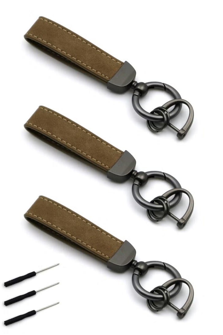 3 Pieces Universal PU Leather Keychain with Key Rings and Anti-Lost D-Ring, Durable Zinc Alloy Metal 360° Rotatable Compatibility Car Keys Holder Organizer, for Men Women with 3 Screwdrivers - Image 1