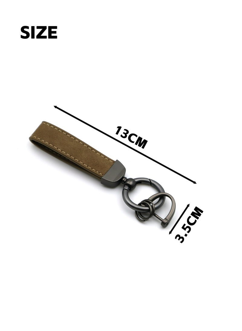 3 قطع عالمية PU الجلد سلسلة المفاتيح مع خواتم المفاتيح ومكافحة المفقودة D-حلقة، دائمة سبيكة الزنك المعدنية 360 درجة متوافقة الدوار مفاتيح السيارة حامل المنظم، للرجال والنساء مع 3 مفاتيح - Image 2