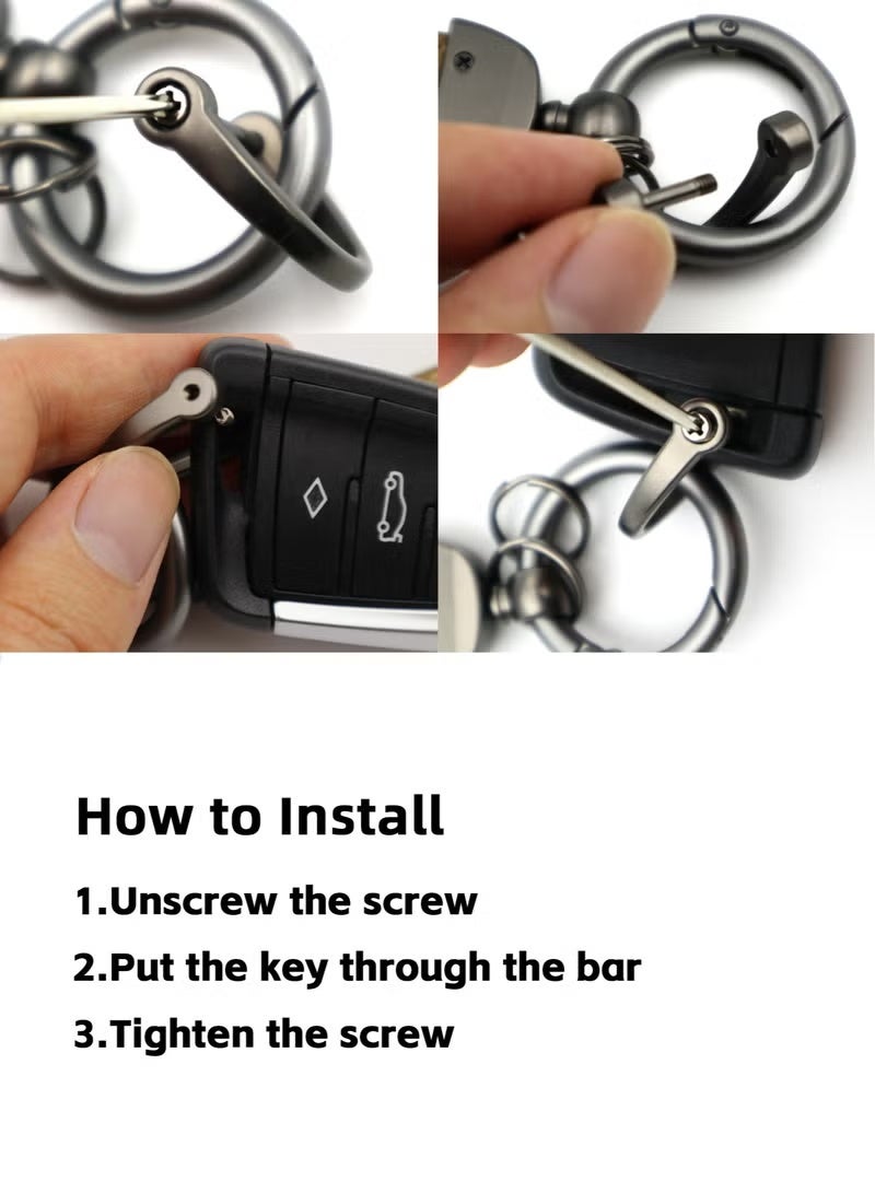 3 قطع عالمية PU الجلد سلسلة المفاتيح مع خواتم المفاتيح ومكافحة المفقودة D-حلقة، دائمة سبيكة الزنك المعدنية 360 درجة متوافقة الدوار مفاتيح السيارة حامل المنظم، للرجال والنساء مع 3 مفاتيح - Image 3