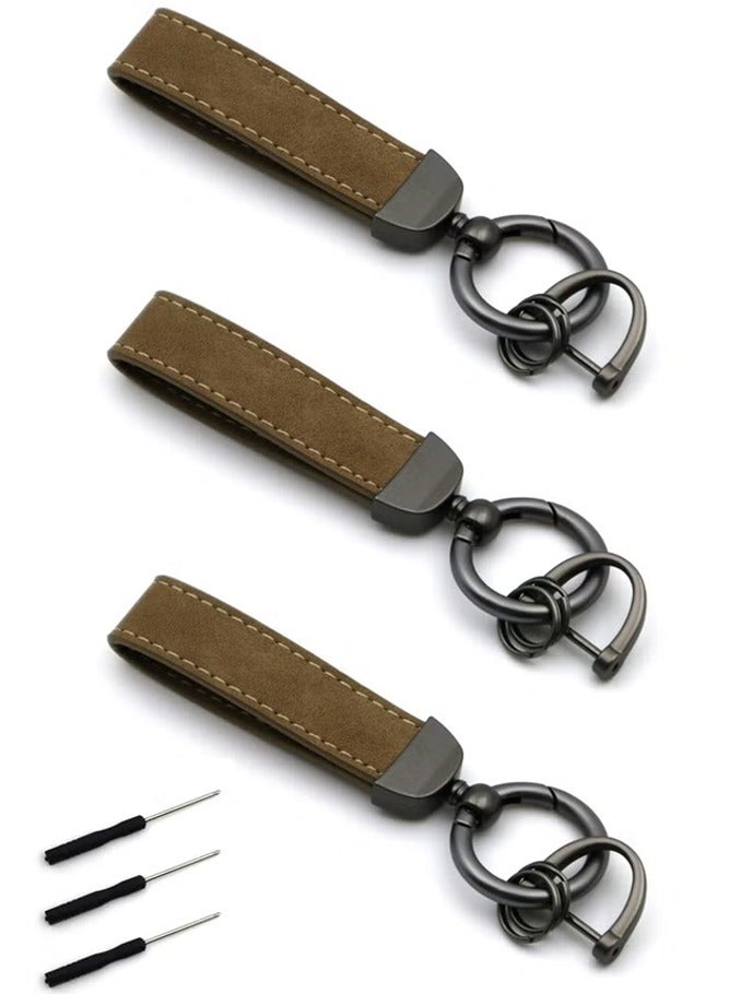 3 قطع عالمية PU الجلد سلسلة المفاتيح مع خواتم المفاتيح ومكافحة المفقودة D-حلقة، دائمة سبيكة الزنك المعدنية 360 درجة متوافقة الدوار مفاتيح السيارة حامل المنظم، للرجال والنساء مع 3 مفاتيح - Image 1