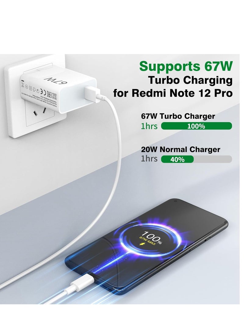 67W USB Plug Turbo Charger for Xiaomi, Fast Charger Plug with USB C Charging Cable 1M, USB Plug Charger UK Power Adapter for Redmi Note K80/K70/K60/K50/14/13/12/11/10 Pro/Mi 15/14T/14 Ultra/14//13T/ - Image 2
