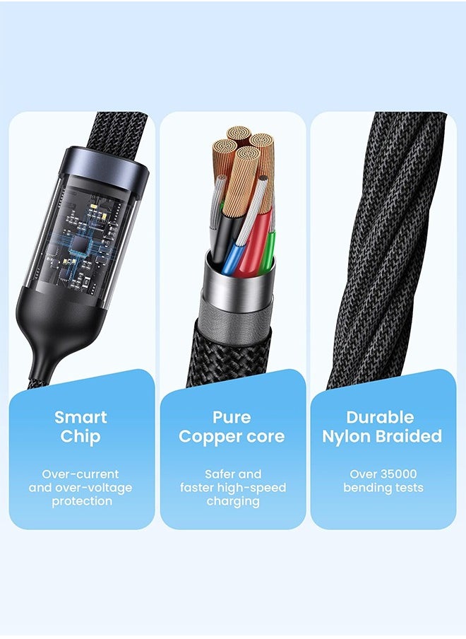 SUNDAREE - 100W 1.2m Multi Charging Cable, 3 in 1 Multi USB Charger Fast Charging Cable Transparent With LED Indicator Nylon Braided Multiple Charger Adapter Cord With Type C Micro USB Port For Cell Phones Tablets - Image 1