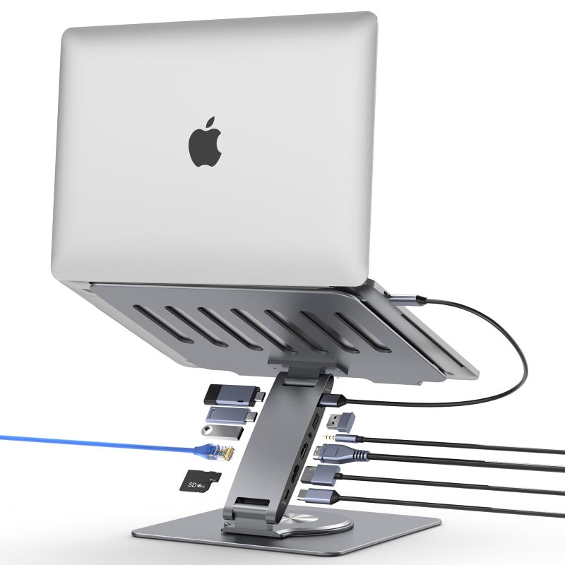 HC Laptop Docking Station Stand 11-IN-1 Triple Display HDMI DP 4K60Hz Gigabit Ethernet USB3.1 PD100W SD/TF Card Reader Audio 360Â°Swivel Laptop Stand with USB Hub for MacBookPro/Air/Dell/HP/Surface/Lenovo - Image 1