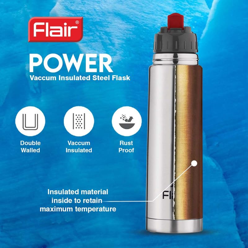 Flair Power Insulated Steel Bottle | Upto 24 Hours Hot & Cold | Leakproof, BPA-Free, Tough & Durable, Copper Coated-Double Walled, Rust Free Water Bottle (750 ml,Blue) - Image 4