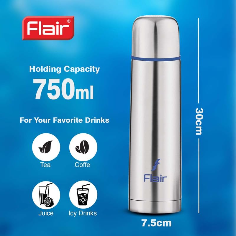 Flair Power Insulated Steel Bottle | Upto 24 Hours Hot & Cold | Leakproof, BPA-Free, Tough & Durable, Copper Coated-Double Walled, Rust Free Water Bottle (750 ml,Blue) - Image 5