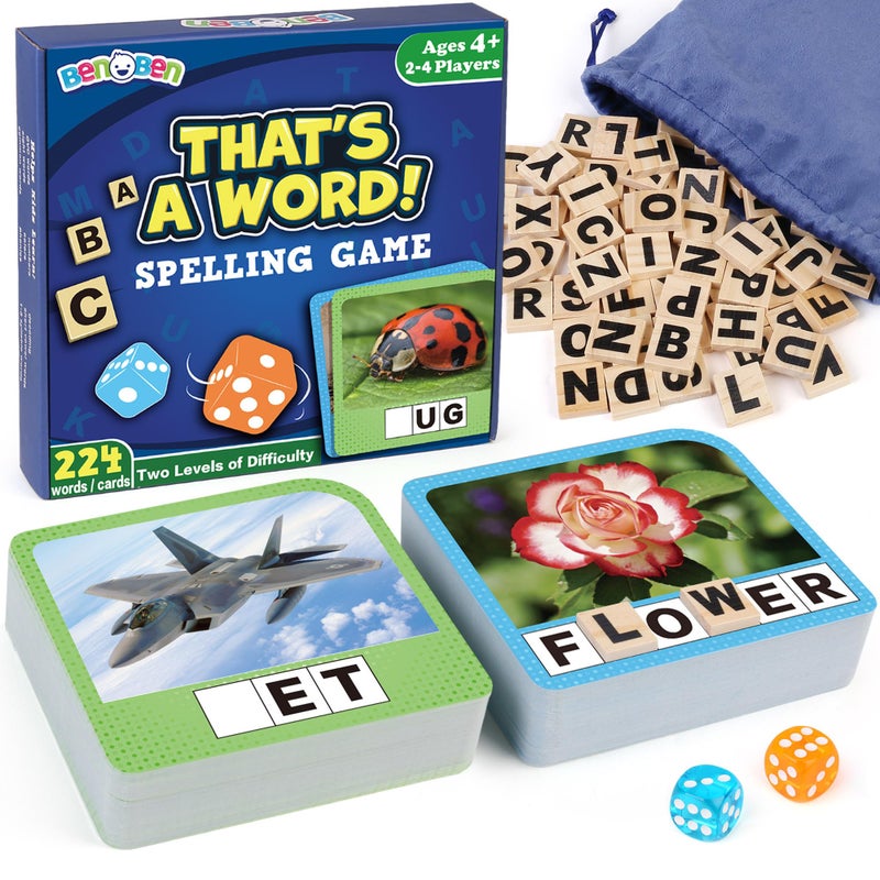 BenBen Spelling Games with 224 Flashcards, 2-4 Players, Learning Games for Kids Ages 4-8, Educational Toys for Kindergarten 1st 2nd 3rd Grade, Preschool Classroom Must Haves - Image 1