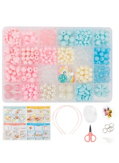 Grab Mantra Pearl Beads For Bracelet, Necklace, Jewelry, Earrings Making Kit with Unicorn Rainbow Flower Sparkling Charms, 24 Different Types Colorful Children DIY Set 500pcs  - Image 2