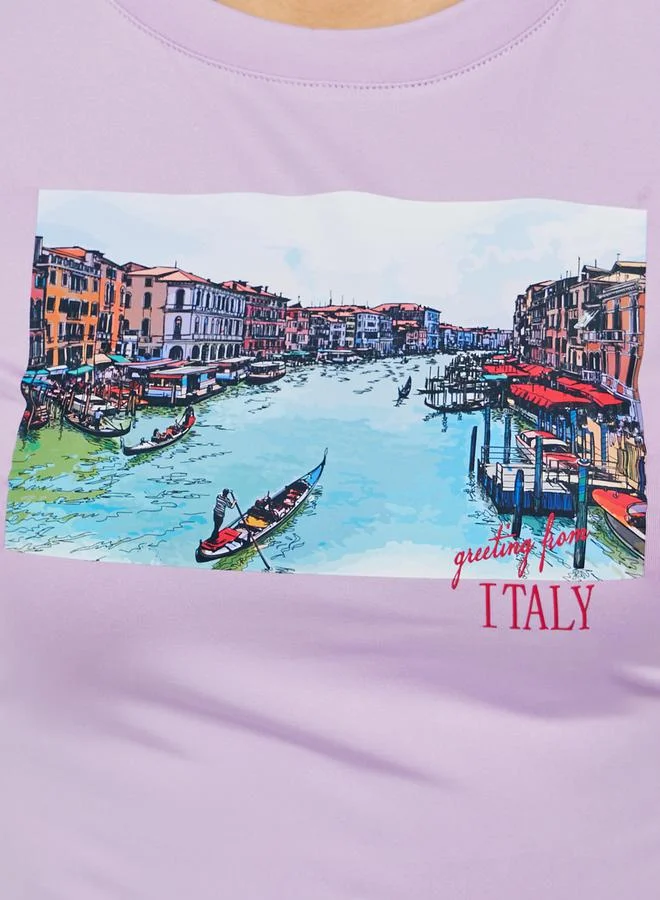 Styli Sceneric Graphic Print Cropped Fitted T-Shirt