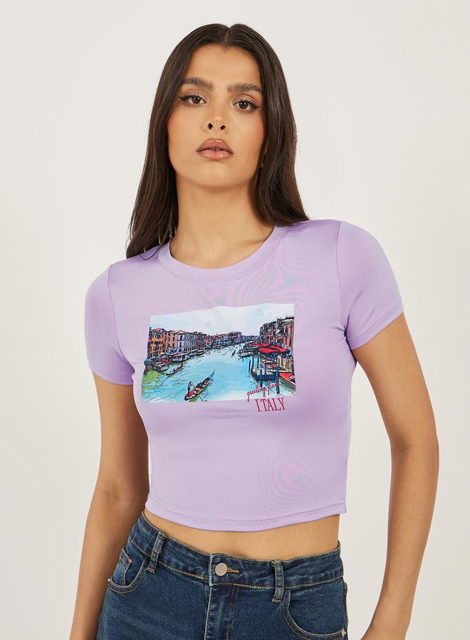Styli Sceneric Graphic Print Cropped Fitted T-Shirt - Image 1