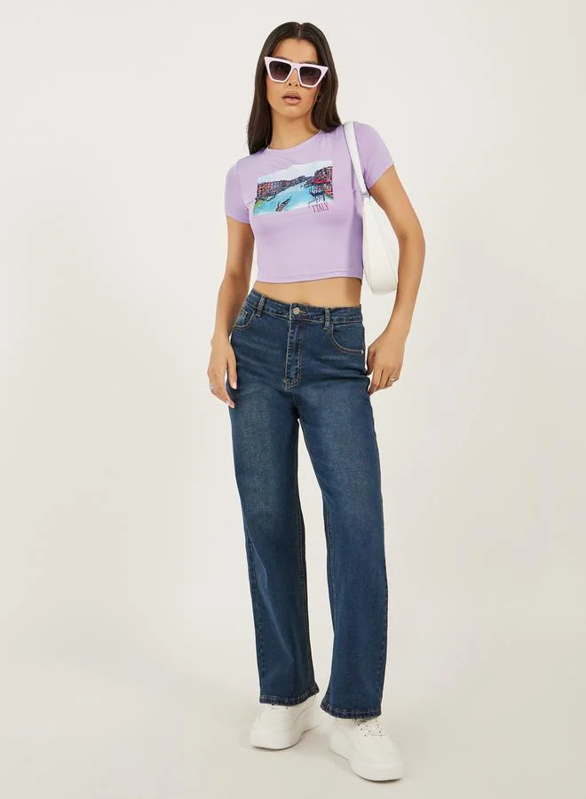 Styli Sceneric Graphic Print Cropped Fitted T-Shirt