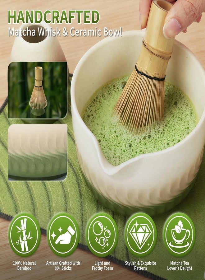 CalmBloom Matcha Whisk Set, 7Pcs Matcha Kit, Ceramic Matcha Bowl Set with Bamboo Whisk, Tools and Tea Towel, Complete Matcha Making Kit, Traditional Japanese Tea Tools - Image 4