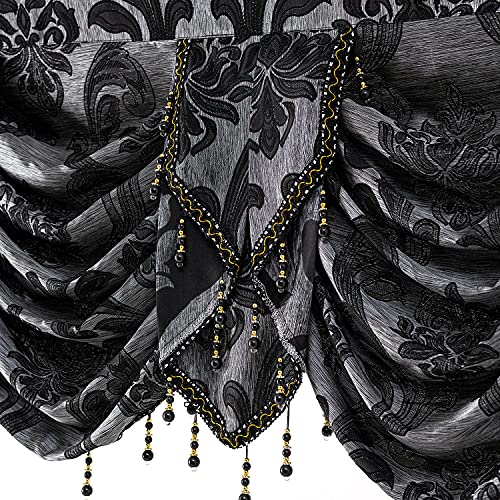 NAPEARL Jabot Curtains Valances and Swags-European Style Kitchen Window Valance, Luxury Jacquard Waterfall Valance Curtains for Living Room (1 Black Valance, 81-Inch Wide) - Image 3