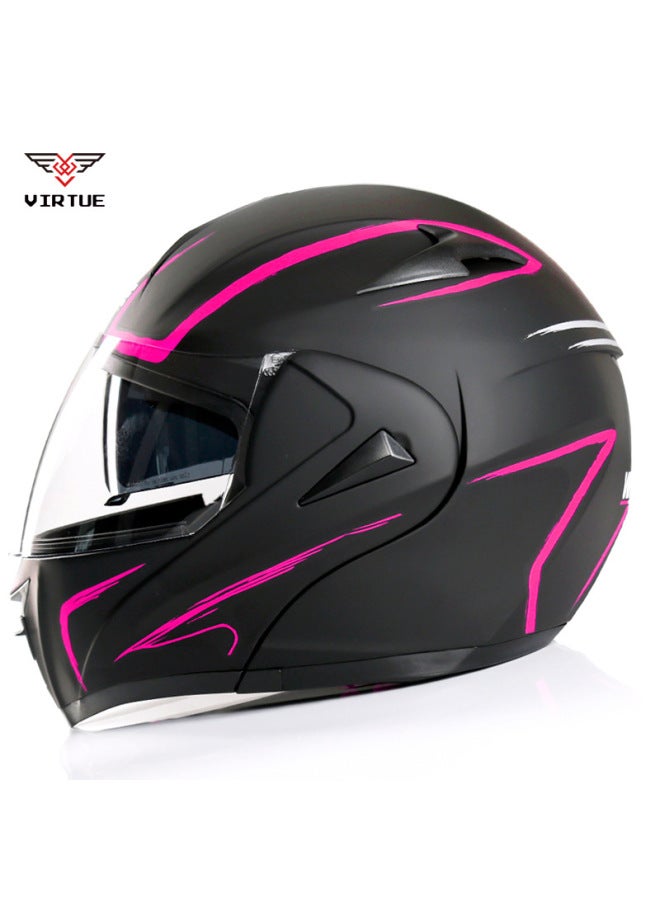 Virtue Electric Car Helmet - Open Face Double Lens - 3C Certified - Subpink Lightning with Transparent Mirror