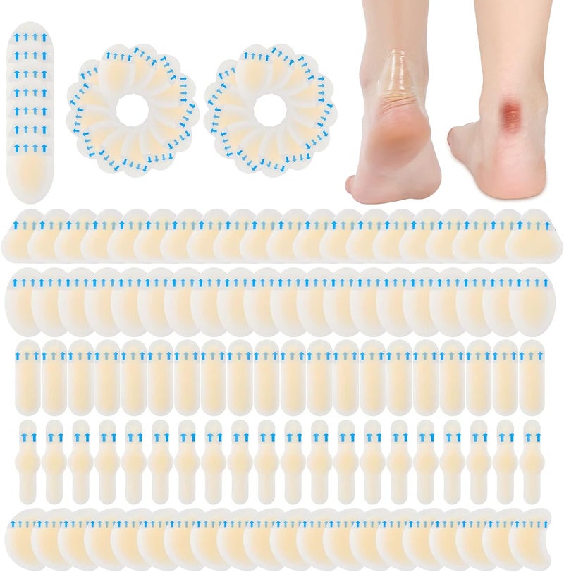 Tarpop 100 Pcs Blister Bandages Hydrocolloid Blister Pads for Heel Waterproof Gel Adhesive Bandages Protectors for Feet ToesRich Style - Image 1