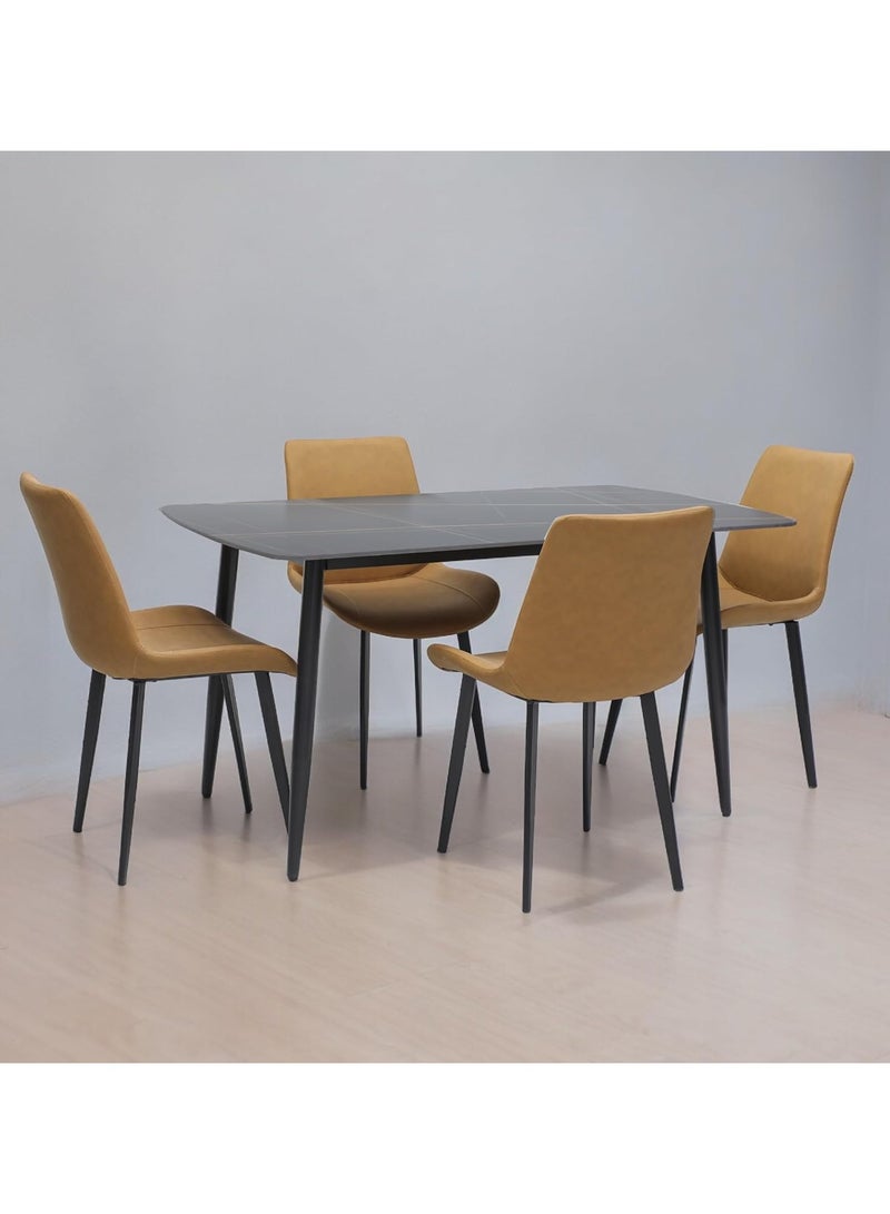 KARNAK Modern Design Marble Dining Table Set DS21 with 1 Table and 4 Chairs, Brown & Black PVC Leather Chairs and Stainless Steel Legs Marble Top - Image 5