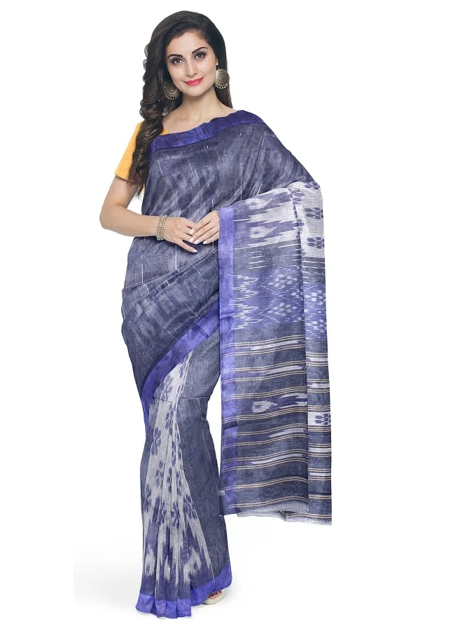 Parinita Sarees ساري نسائي من قطن التانت باللون الأزرق الداكن