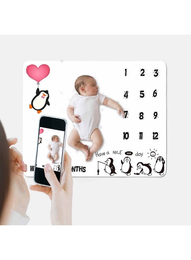 SSCSTS Penguin Baby Monthly Milestone Blanket 48X40In Soft Flannel Red Love Heart Newborn Mom Gifts Baby Shower Age Growth Tracker With Bonus Maker Btyyss31  - Image 2
