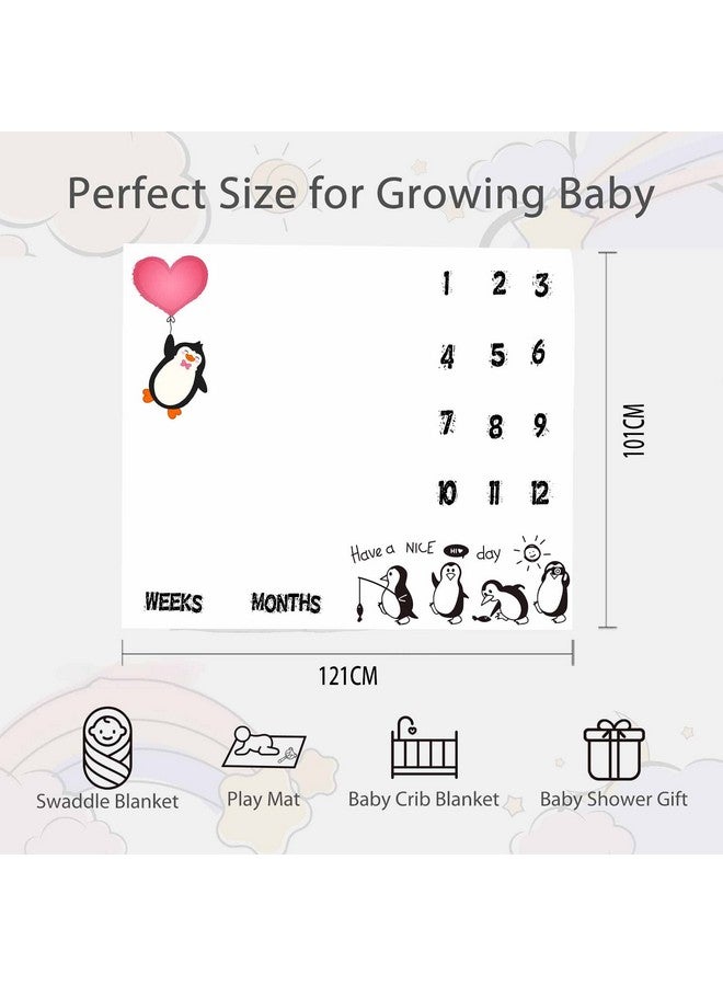 SSCSTS Penguin Baby Monthly Milestone Blanket 48X40In Soft Flannel Red Love Heart Newborn Mom Gifts Baby Shower Age Growth Tracker With Bonus Maker Btyyss31  - Image 4