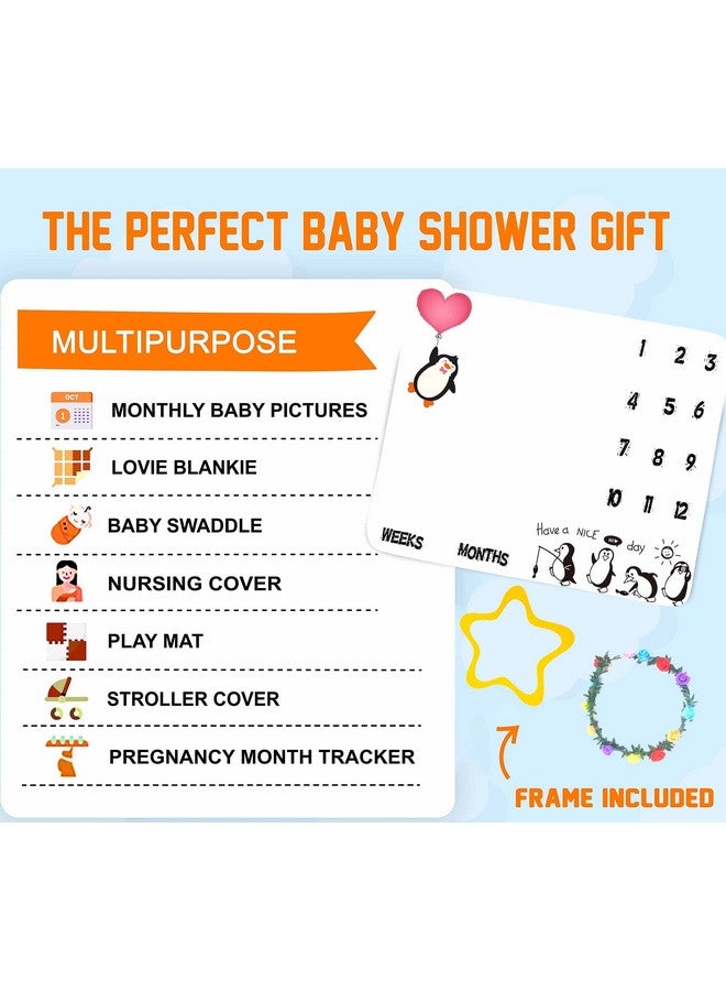 SSCSTS Penguin Baby Monthly Milestone Blanket 48X40In Soft Flannel Red Love Heart Newborn Mom Gifts Baby Shower Age Growth Tracker With Bonus Maker Btyyss31  - Image 3