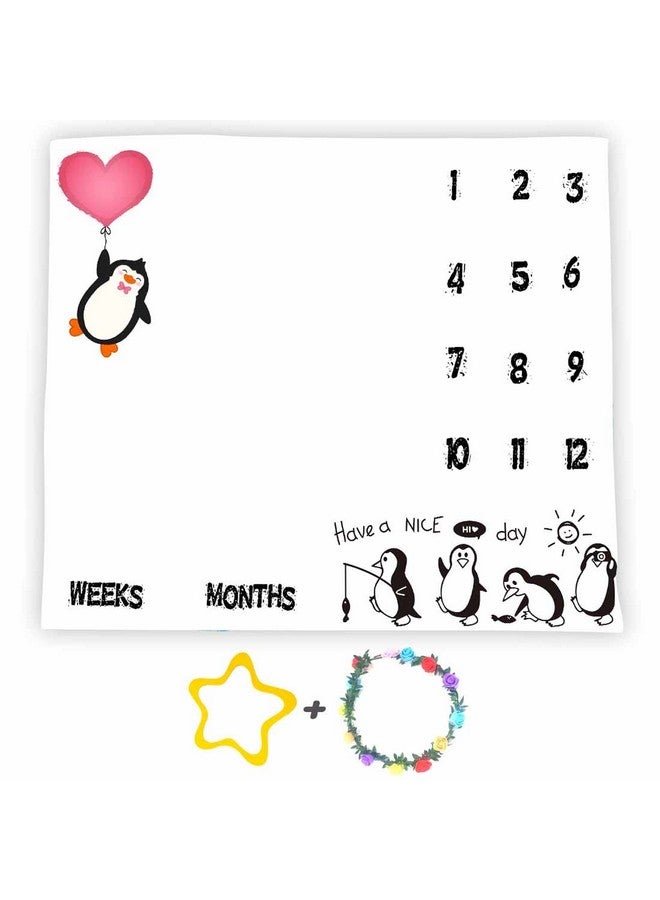 SSCSTS Penguin Baby Monthly Milestone Blanket 48X40In Soft Flannel Red Love Heart Newborn Mom Gifts Baby Shower Age Growth Tracker With Bonus Maker Btyyss31  - Image 1