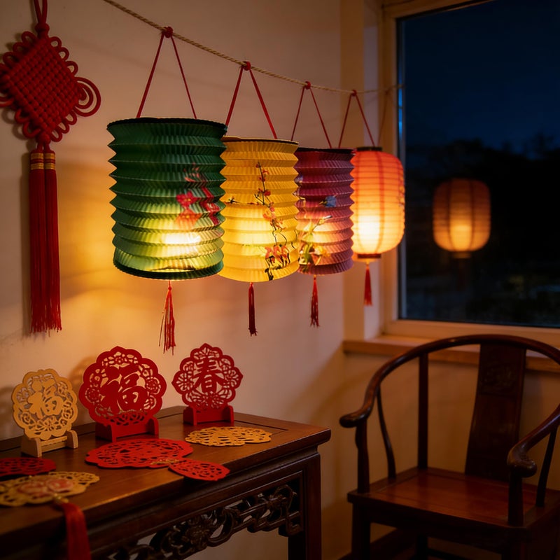 Aiminjey 10PCS Chinese Lunar New Year Decorations 2026 Chinese Paper Lanterns Japanese Decorative Hanging Paper Lanterns with LED Lights 6.3inch Colorful for Spring Festival Valentine Party Decor - Image 4