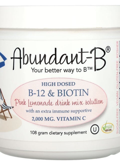 Abundant-B High Dosed B-12 & Biotin Drink Mix Pink Lemonade 108 g