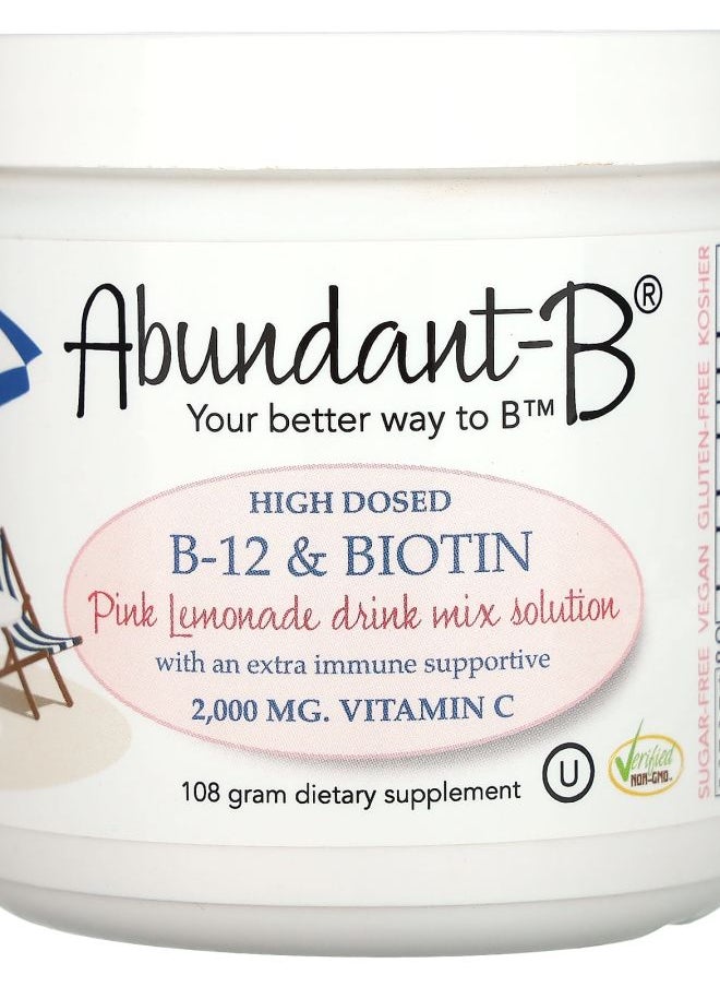 Sufficient-C - Abundant-B High Dosed B-12 & Biotin Drink Mix Pink Lemonade 108 g - Image 1