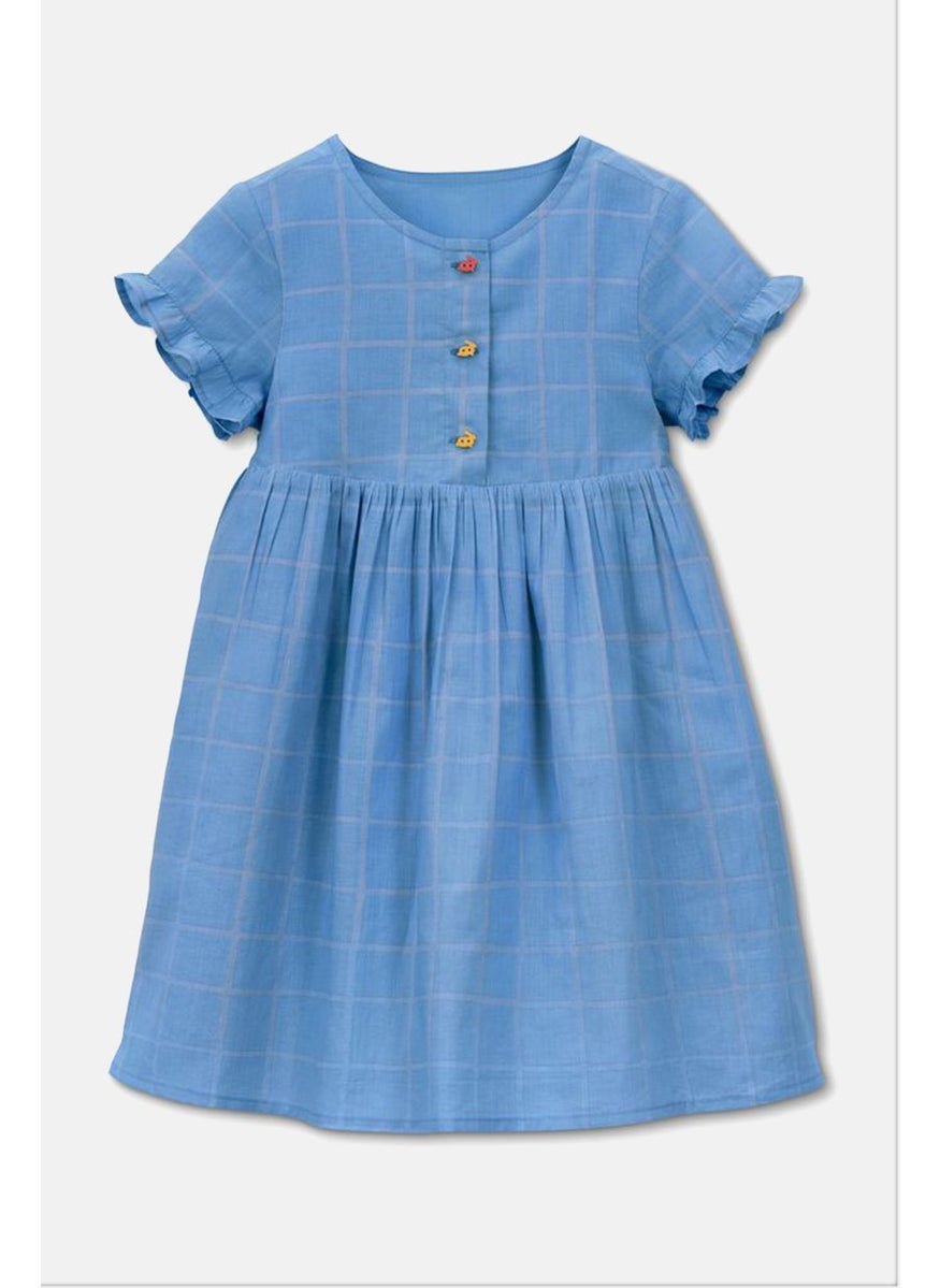 Tchibo Toddlers Girl Woven Midi Dress, Blue  - Image 3