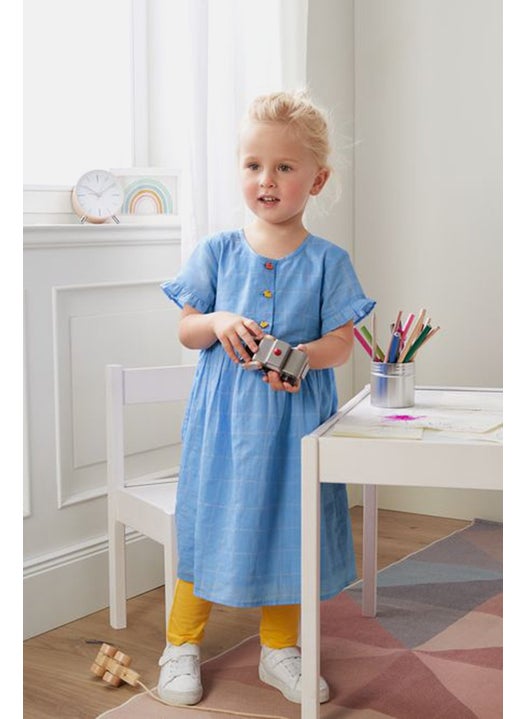 Toddlers Girl Woven Midi Dress, Blue