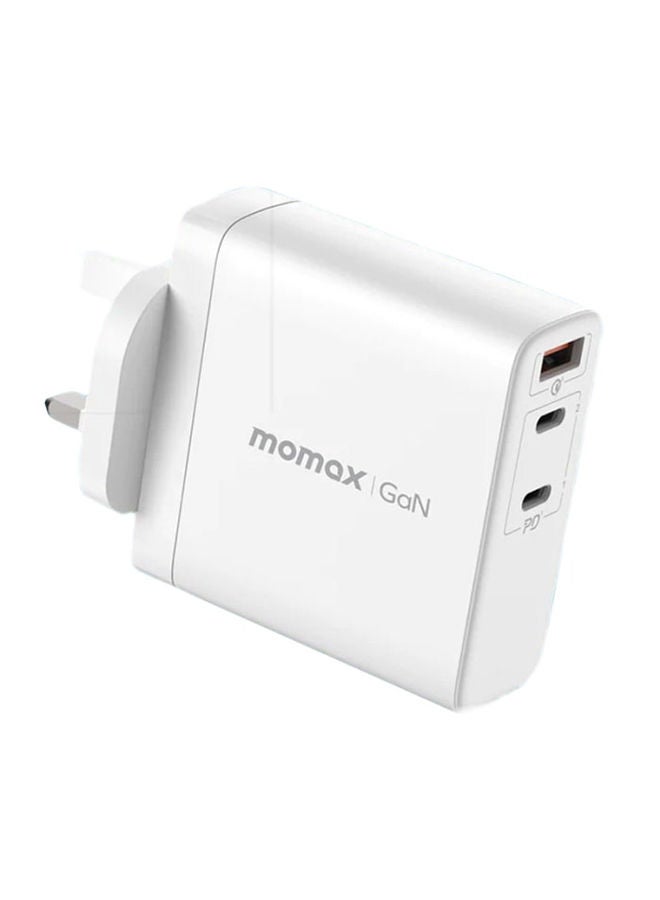 Momax One Plug GaN 140W 3-Port Fast Charger 2 USB-C and USB-A port - White - Image 1